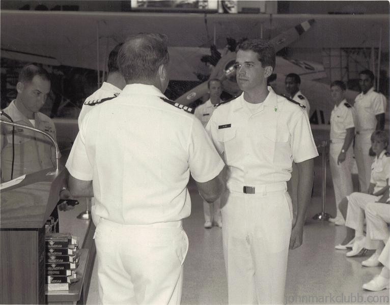 JMC 1983 - 3.JPG - John receiving my commission as a Navy ensign at NAS Pensacola Aviation museum October 1983